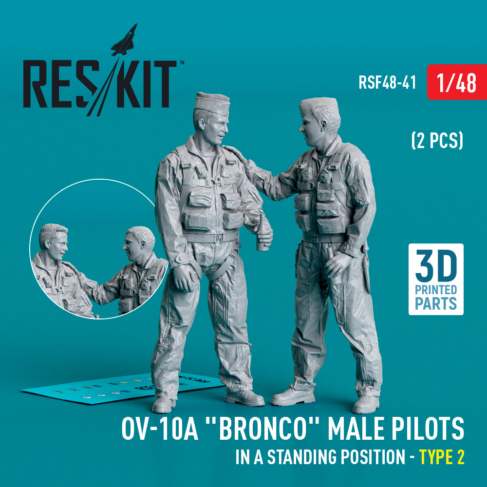 North-American/Rockwell OV-10A Bronco male pilots (in a standing position - type 2) (2 pcs) (3D-Printed) (designed to be used with ICM UA UK kits)