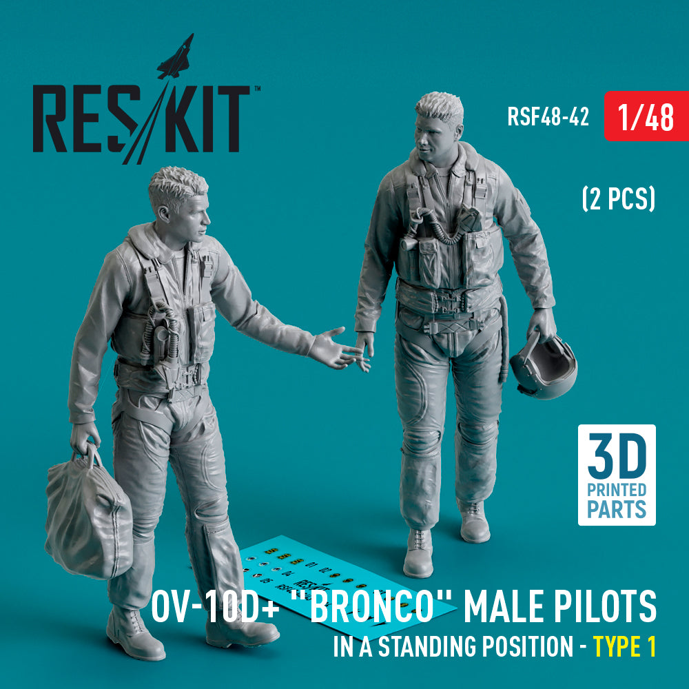 North-American/Rockwell OV-10D+ Bronco male pilots (in a standing position - type 1) (2 pcs) (3D-Printed) (designed to be used with ICM UA UK kits)