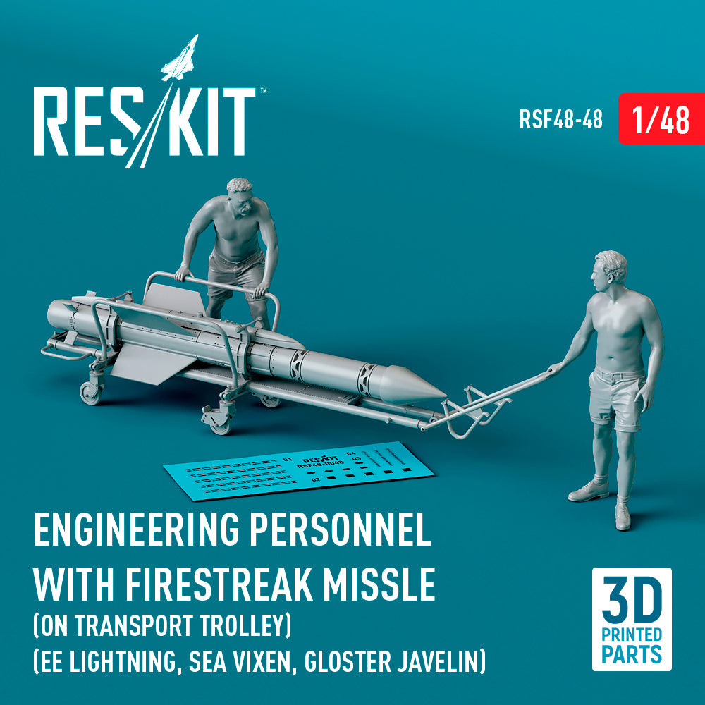 Engineering Personnel with Firestreak missle (on transport trolley) (BAC/EE Lightning, Sea Vixen, Gloster Javelin) (1 pcs) (3D-Printed)