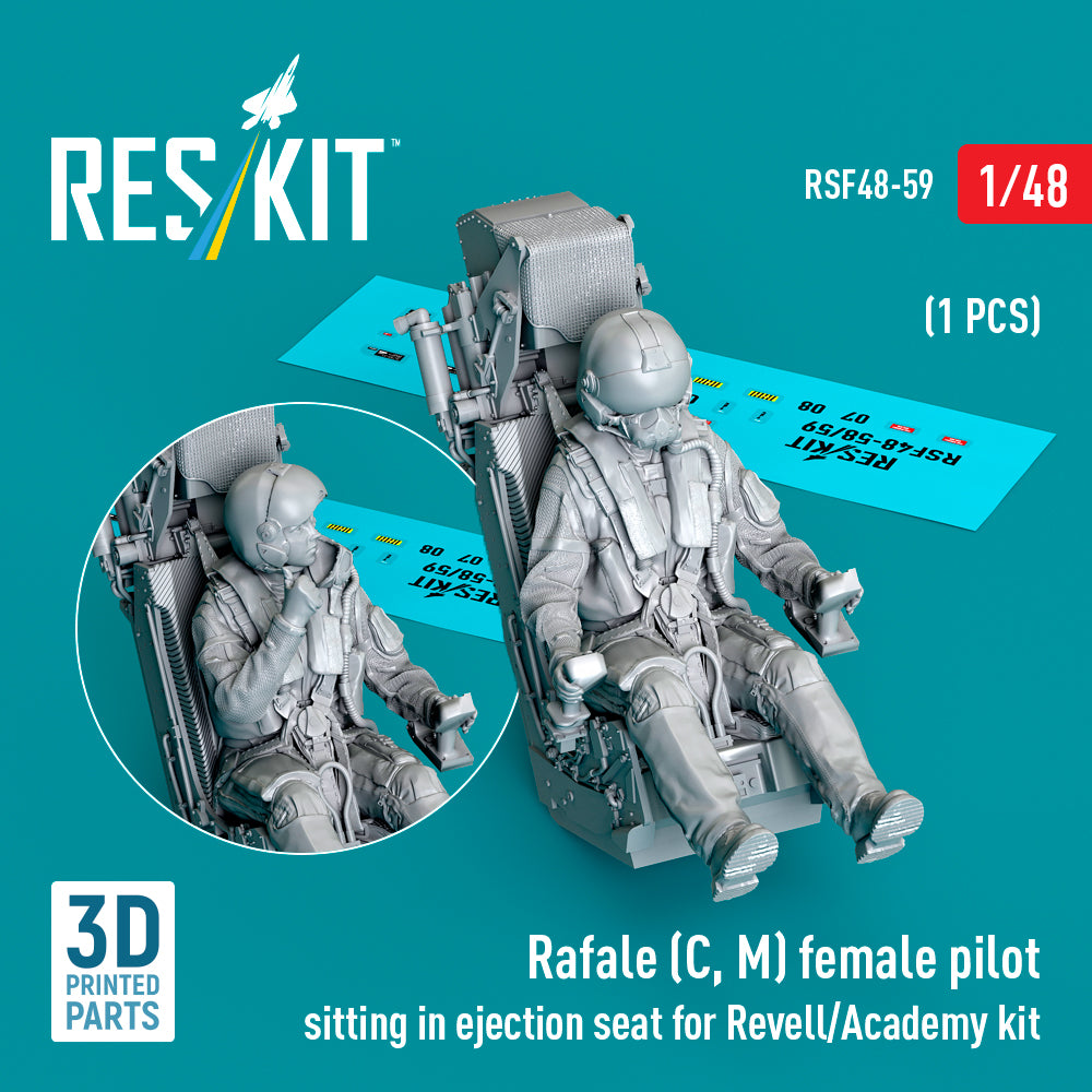 Dassault Rafale (C, M) female pilot sitting in ejection seat (designed to be used with Academy and Revell kits) (1 pcs) (3D-Printed)