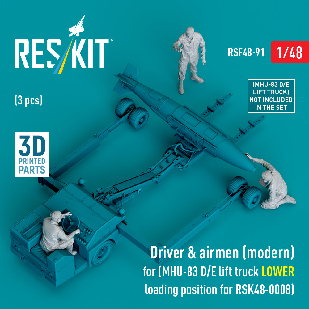 Driver & airmen (modern) (3 pcs) (MHU-83 D/E lift truck LOWER loading position for RSK48-0008) (3D-Printed)