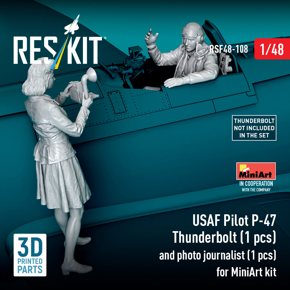 USAF Pilot Republic P-47 Thunderbolt (1 pcs) and photo journalist (1 pcs) (designed to be used with MiniArt kits) (3D Printed)