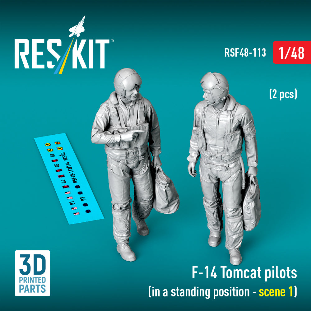 Grumman F-14 Tomcat pilots (in a standing position - scene 1) (2 pcs) (3D Printed) [F-14A F-14B F-14D] (designed to be used with Academy, Great Wall Hobby, Italeri, Monogram, Revell and Tamiya kits)