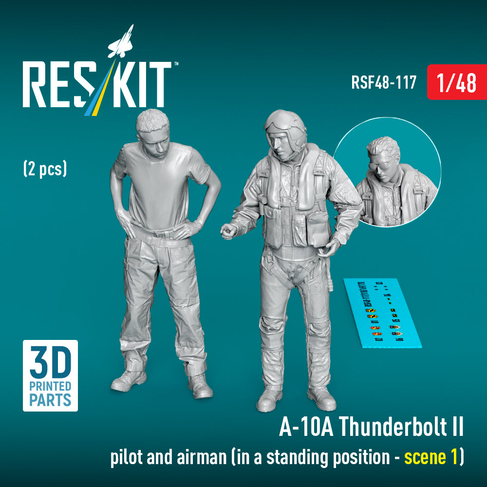 Republic A-10? Thunderbolt II pilot and airman (in a standing position - scene 1) (2 pcs) (3D Printed) (designed to be used with Academy, Great Wall Hobby, Italeri, Monogram, Revell and Tamiya kits)