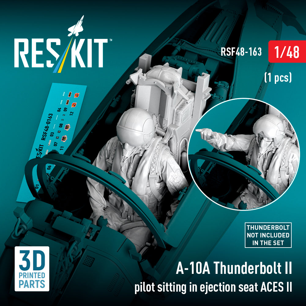 Republic A-10A Thunderbolt II pilot sitting in ejection seat ACES II (1 pcs) (3D Printed) (designed to be used with Academy, Great Wall Hobby, Italeri, Monogram, Revell and Tamiya kits)