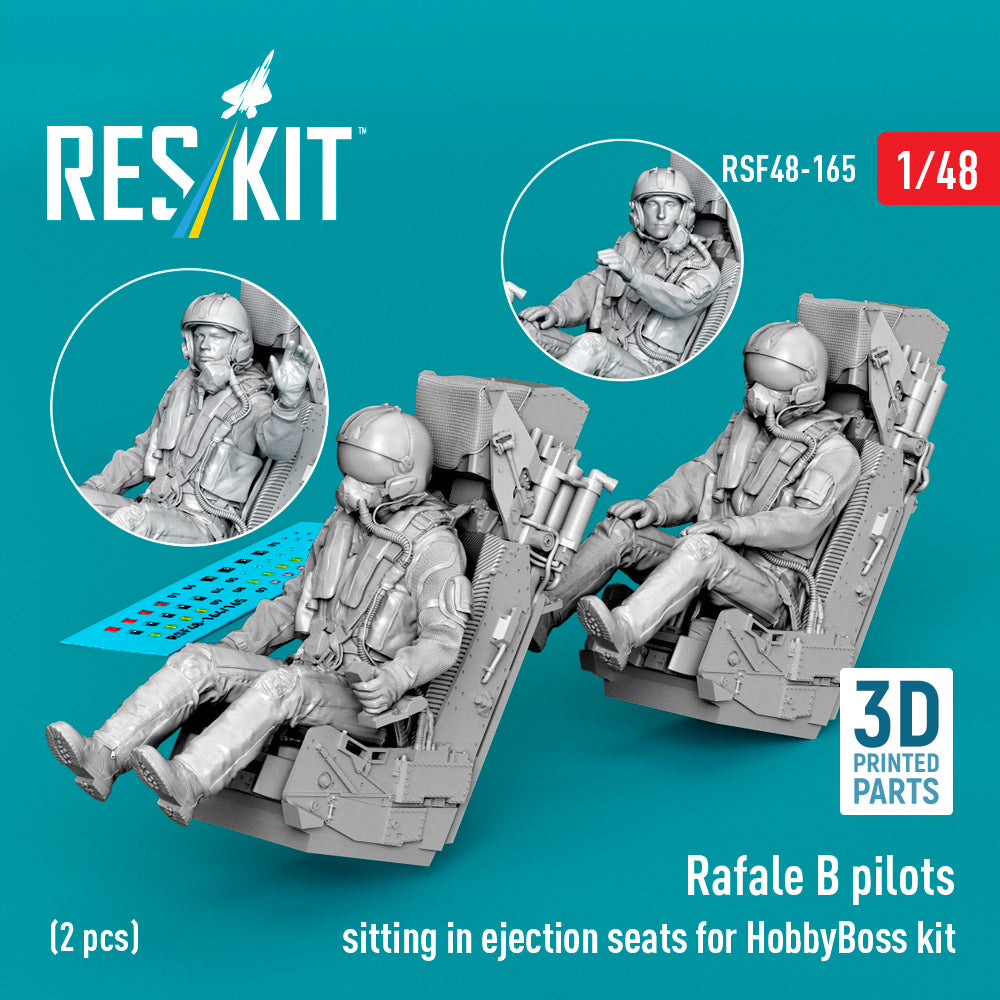 Dassault Rafale B pilots sitting in ejection seats (designed to be used with Hobby Boss kits) (2 pcs) (3D Printed)