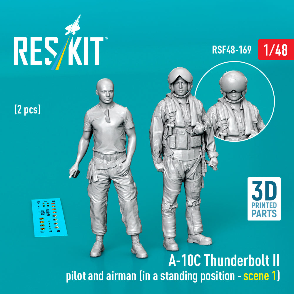 Fairchild A-10C Thunderbolt II Thunderbolt II pilot and airman (in a standing position - scene 1) (2 pcs) (3D Printed) (designed to be used with Academy, Great Wall Hobby, Italeri, Monogram, Revell and Tamiya kits)