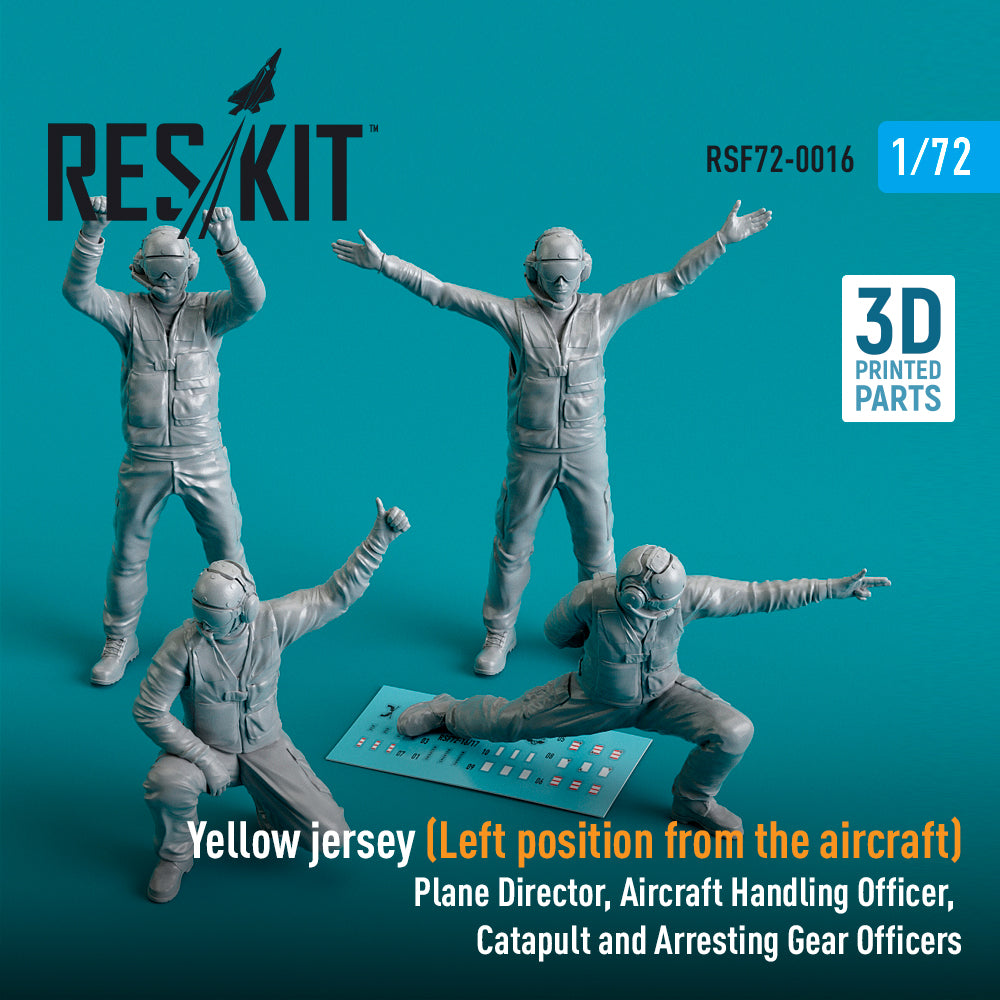 Yellow jersey (Modern) (Left position from the aircraft) Plane Director, Aircraft Handling Officer, Catapult and Arresting Gear Officers (4 pcs) (3D-Printed) (1/72)