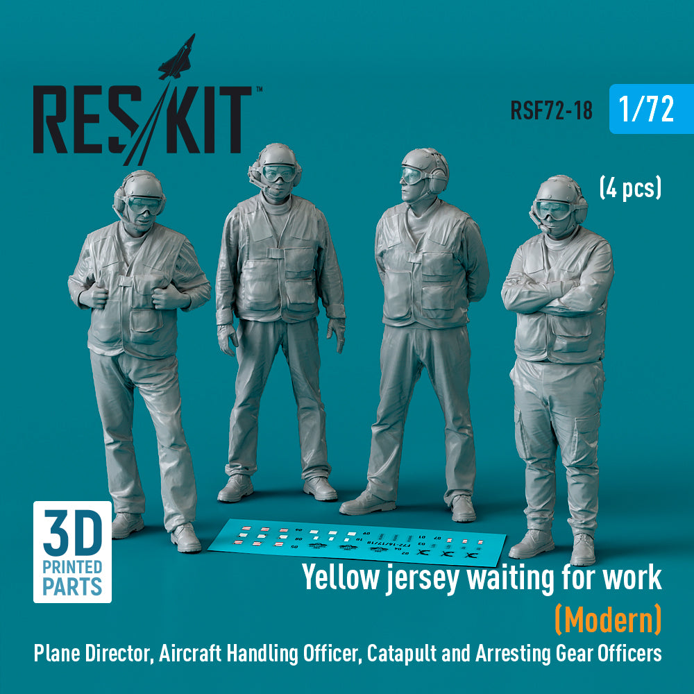 Yellow jersey waiting for work (Modern) Plane Director, Aircraft Handling Officer, Catapult and Arresting Gear Officers (4 pcs) (3D-Printed)
