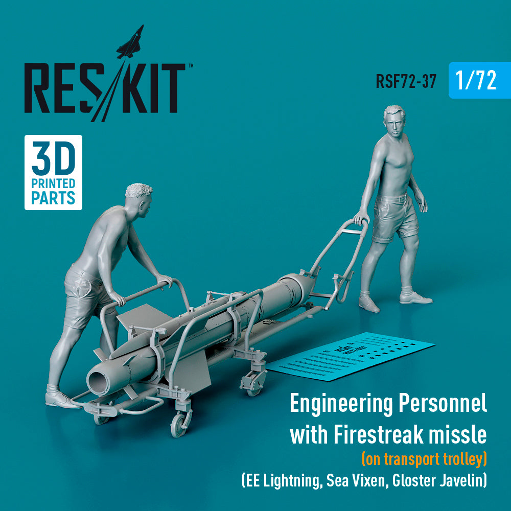 Engineering Personnel with Firestreak missle (on transport trolley) (BAC/EE Lightning, Sea Vixen, Gloster Javelin) (1 pcs) (3D-Printed)