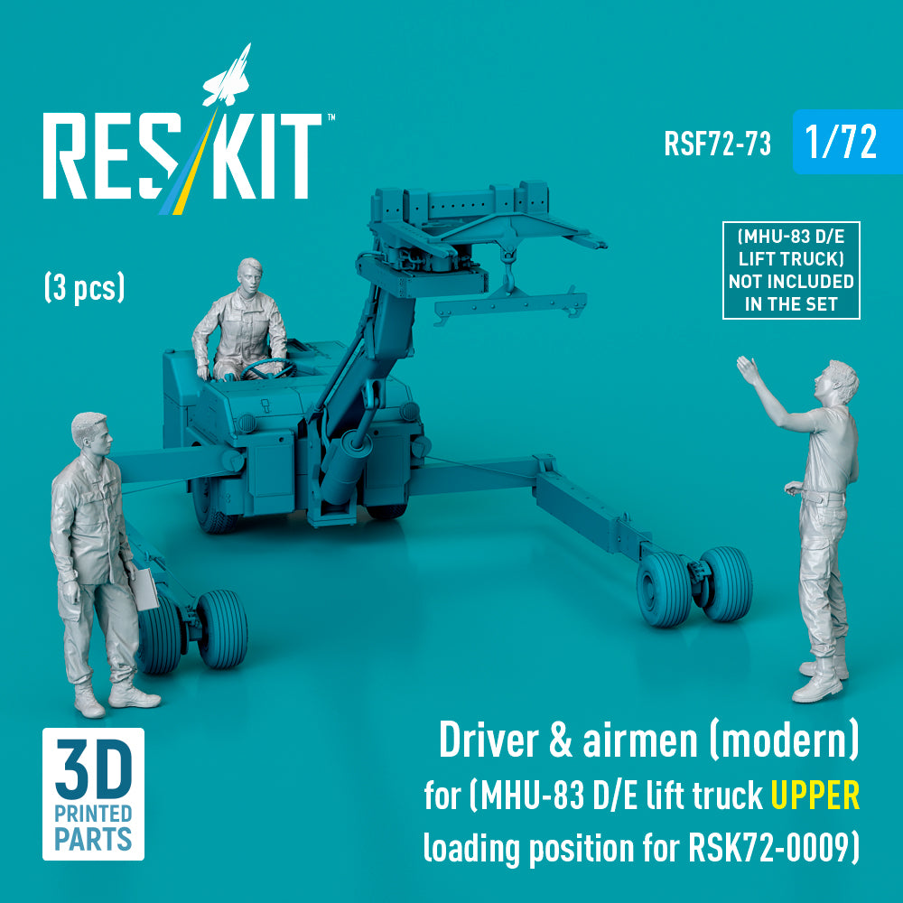 Driver & airmen (modern) (3 pcs) (MHU-83 D/E lift truck UPPER loading position for RSK72-0009) (3D-Printed) (designed to be used with Reskit kits)
