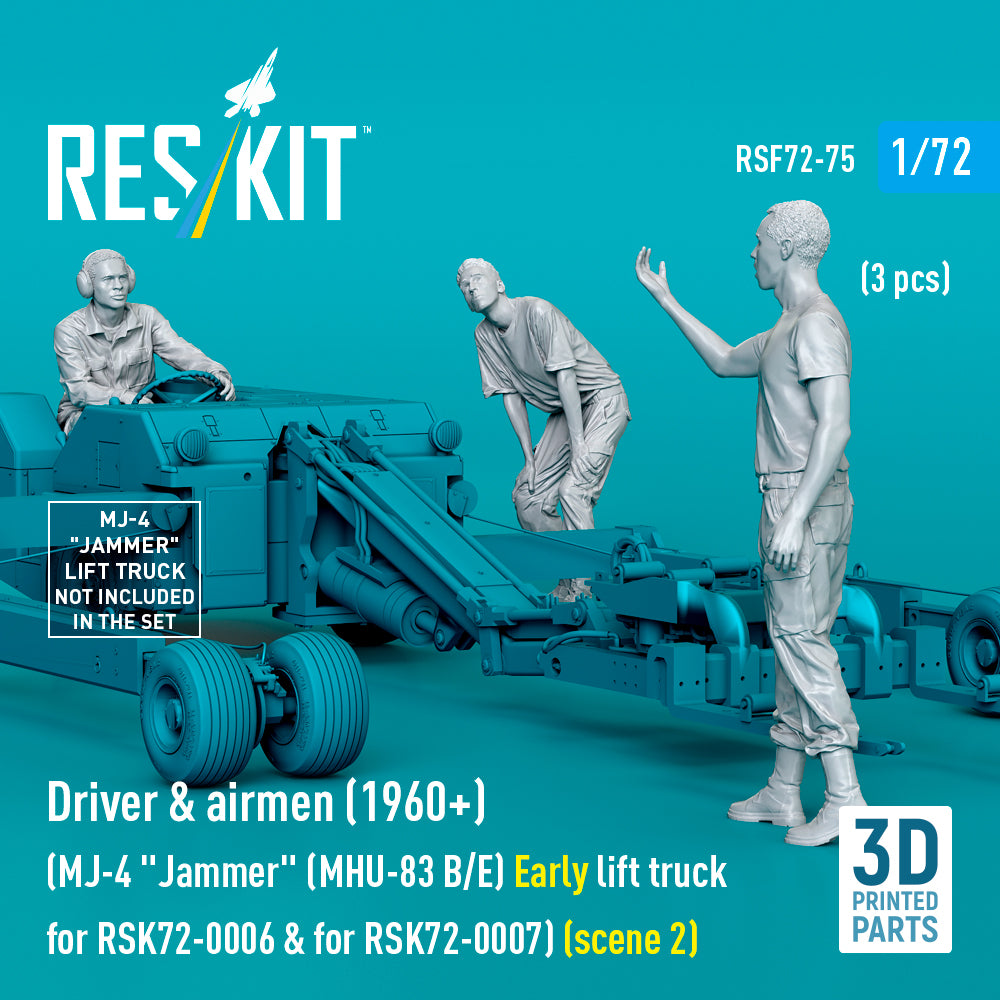 Driver & airmen (1960+) (3 pcs) (MJ-4 Jammer (MHU-83 B/E) Early lift truck for RSK72-0006 & for RSK72-0007) (scene 2) (3D-Printed) (designed to be used with Reskit kits)