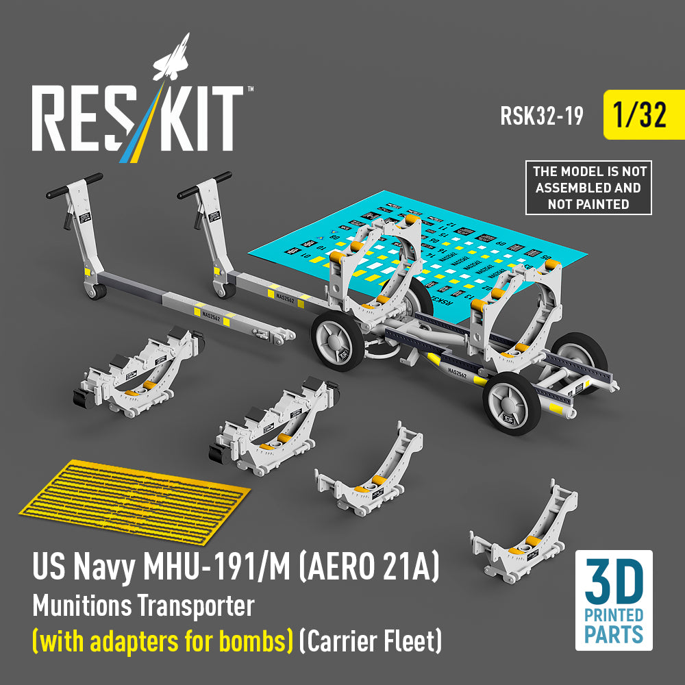 US NAVY MHU-191/M (AERO 21A) Munitions Transporter (with adapters for bombs) (Carrier Fleet) (3D-printed model kit)