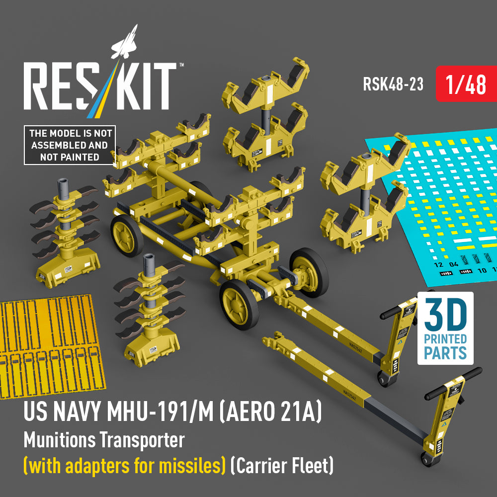 US NAVY MHU-191/M (AERO 21A) Munitions Transporter (with adapters for missiles) (Carrier Fleet) (3D-printed model kit)