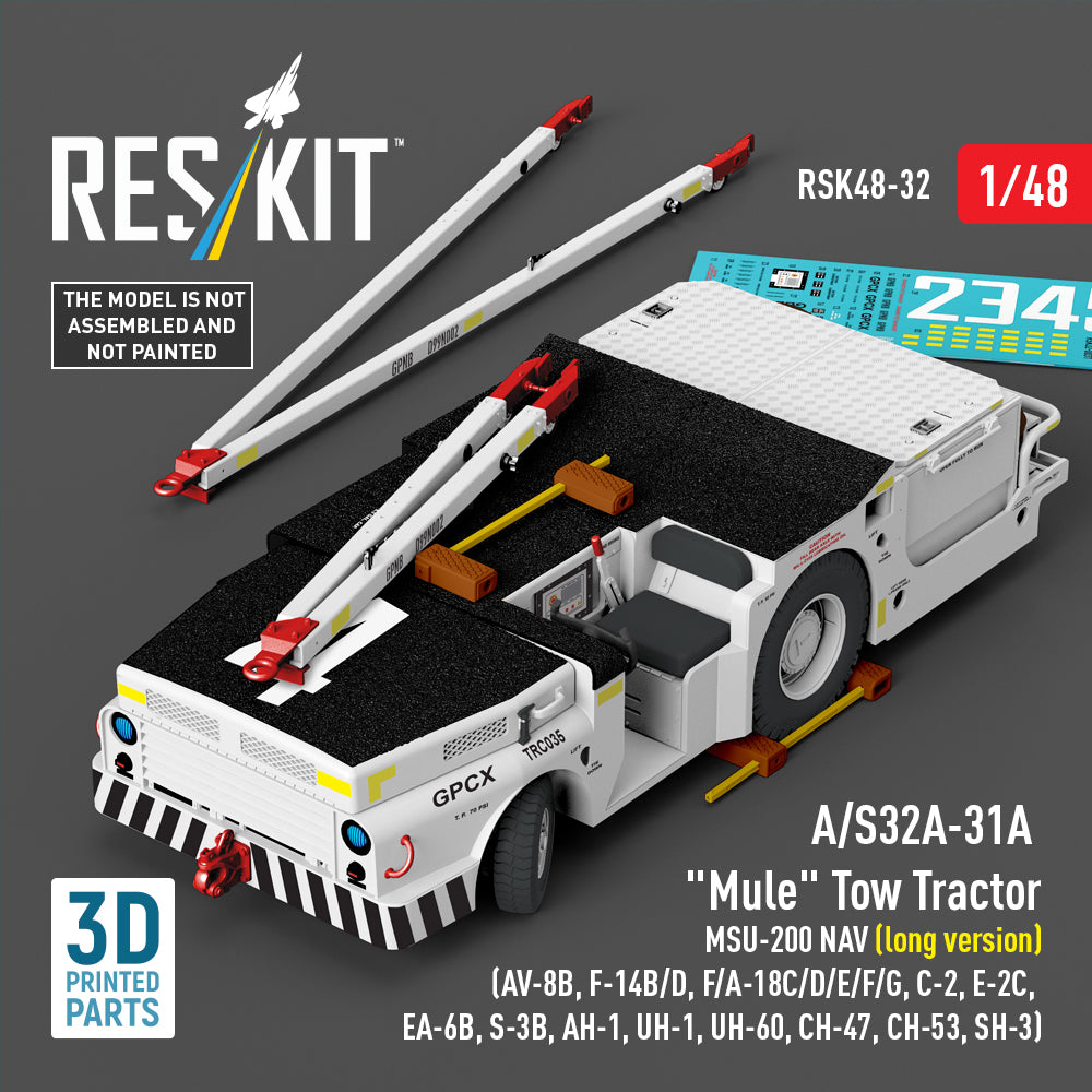 A/S32A-31A 'Mule' Tow Tractor MSU-200 NAV (long version) (AV-8B, Grumman F-14B/D, McDonnell-Douglas F/A-18C/D/E/F/G, C-2, E-2?, EA-6B, S-3B, AH-1, UH-1, Sikorsky UH-60, CH-47, CH-53, SH-3) (3D-Printed model kit) (1/48)