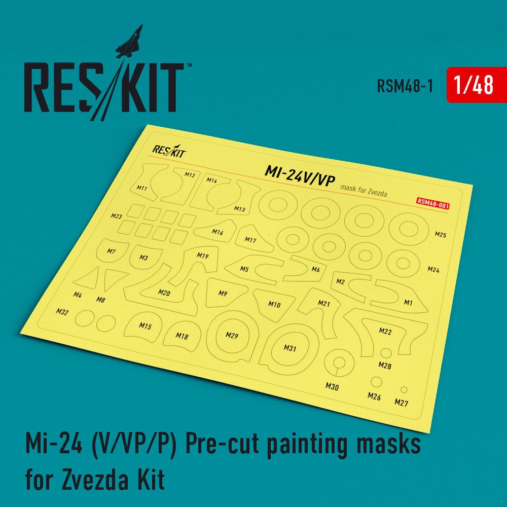 Mil Mi-24V/VP canopy and wheels painting painting masks (designed to be used with Zvezda kits)