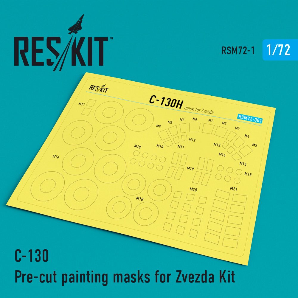 Lockheed C-130H Hercules canopy and wheels painting painting masks (designed to be used with Zvezda kits)