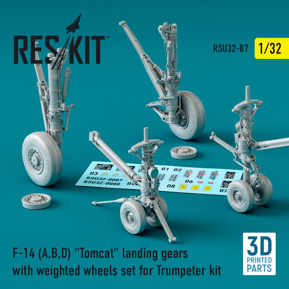 Grumman F-14A/F-14B/F-14D) Tomcat landing gears with weighted wheels set (designed to be used with Trumpeter kits) 3D-Printed)