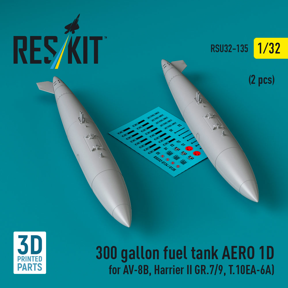 300 gallon fuel tank AERO 1D for McDonnell-Douglas AV-8B, Bae Harrier II GR.7/Gr.9, T.10 (2 pcs) (3D-Printed)