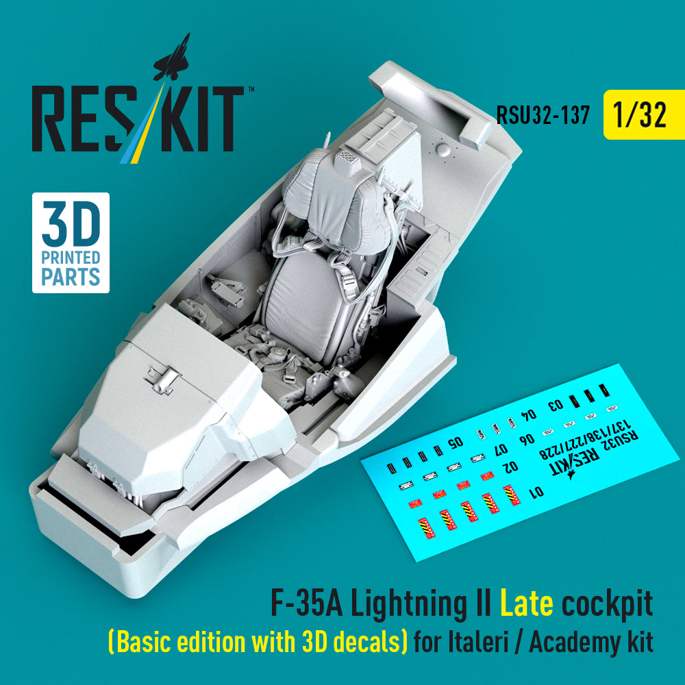 Lockheed-Martin F-35A Lightning II Late cockpit (Basic edition with 3D decals) (designed to be used with Academy and Italeri kits) (3D-Printed)
