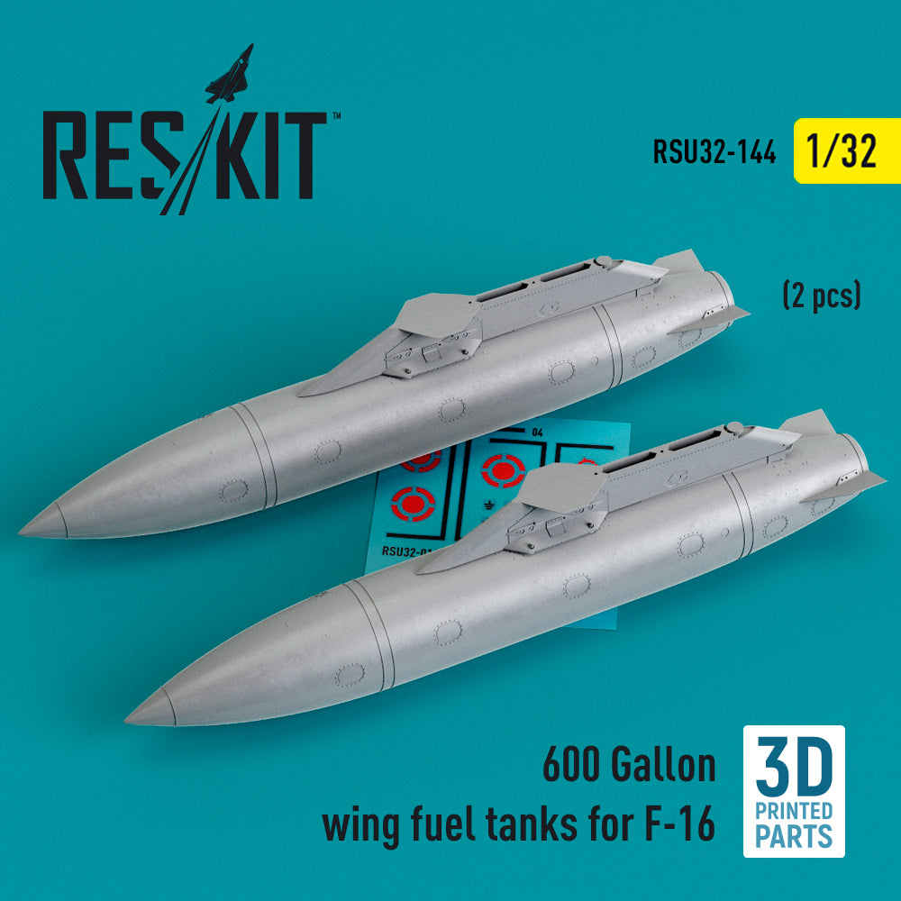 600 Gallon wing fuel tanks for Lockheed-Martin F-16CJ/DJ Block50/52, 50/52+, F-16I Sufa (2 pcs) (3D-Printed)