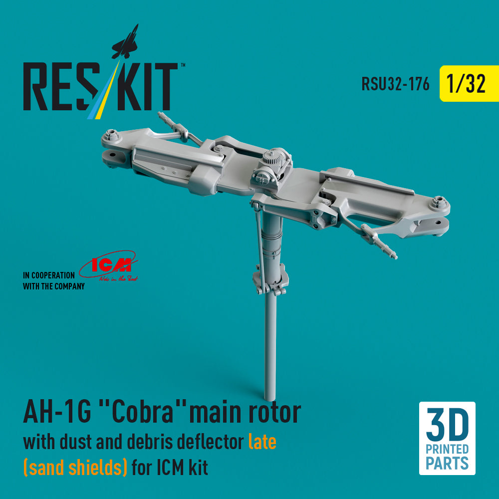 Bell AH-1G Cobra main rotor with dust and debris deflector (sand shields) late version (designed to be used with ICM UA UK kits) (3D-Printed)