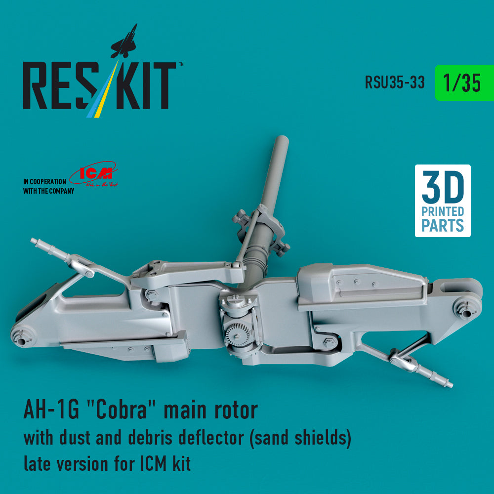 Bell AH-1G Cobra main rotor with dust and debris deflector (sand shields) late version (designed to be used with ICM UA UK kits) (3D-Printed)