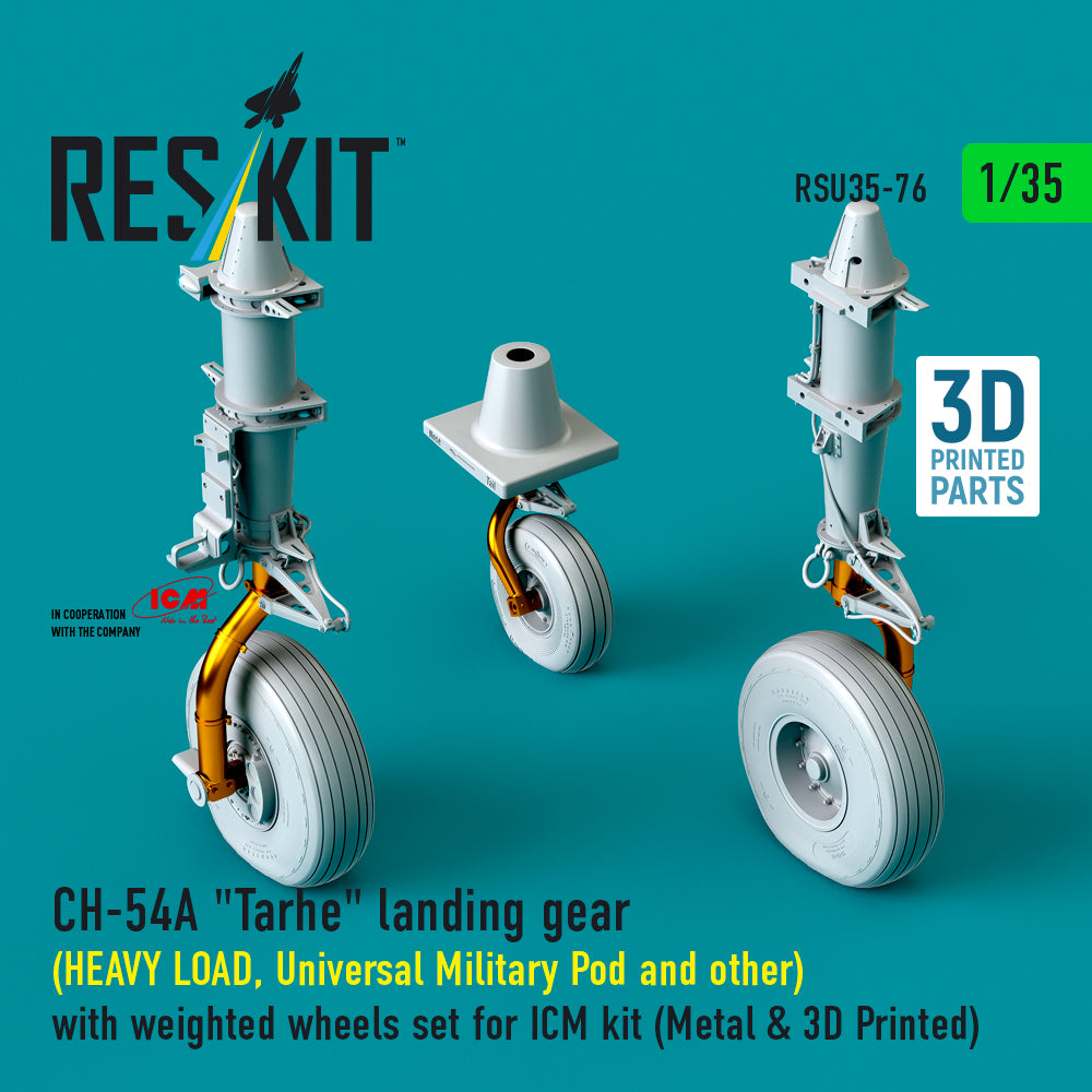 Sikorsky CH-54A 'Tarhe' landing gear (HEAVY LOAD, Universal Military Pod and other) with weighted wheels set (designed to be used with ICM UA UK kits) (Metal & 3D Printed)