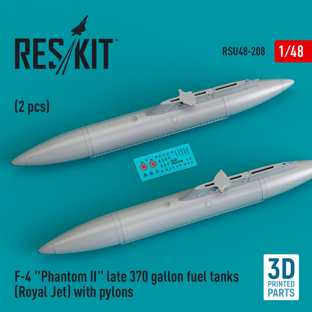 McDonnell F-4 Phantom II late 370 gallon fuel tanks (Royal Jet) with pylons (2 pcs) (3D-Printed)