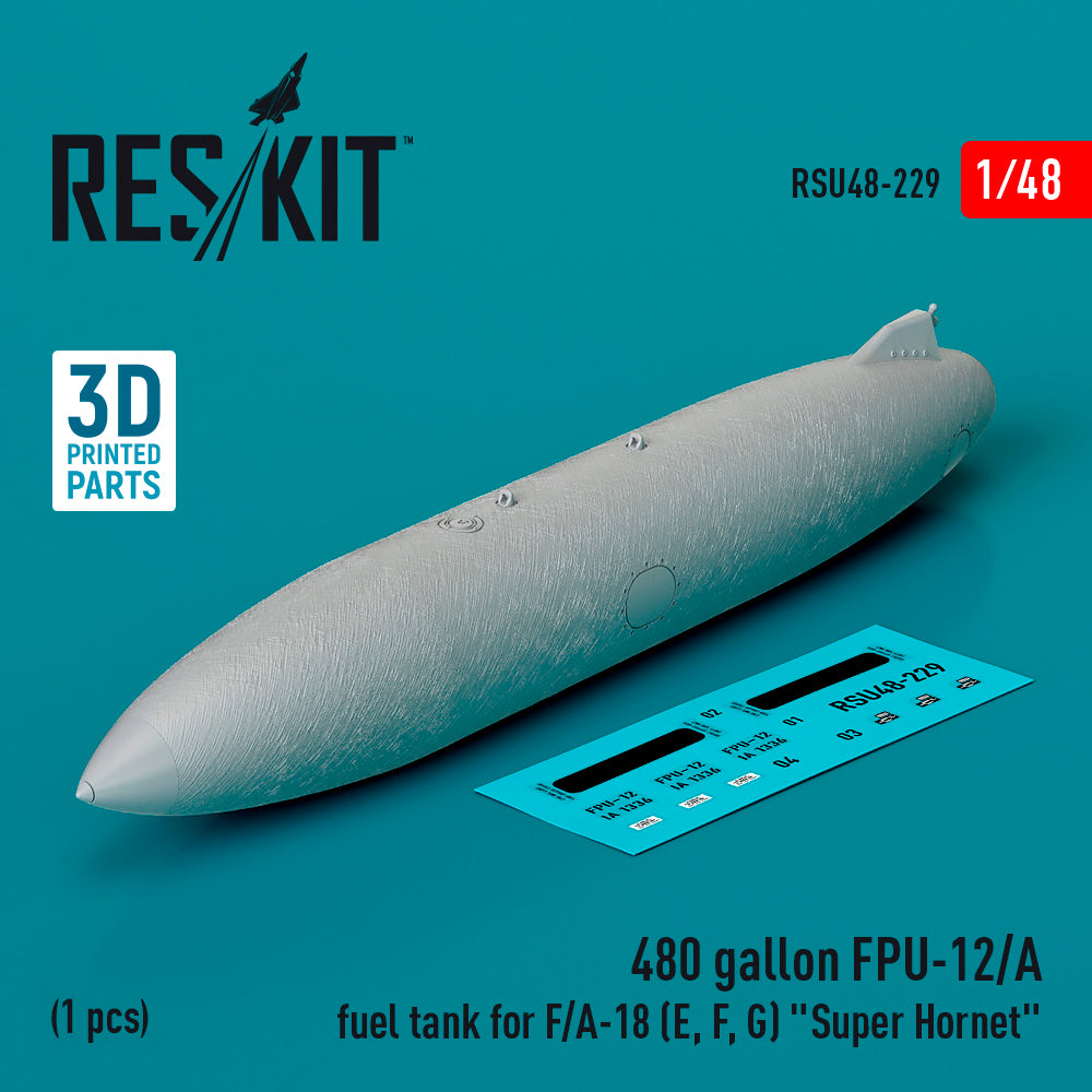 480 gallon FPU-12/A fuel tank for Boeing F/A-18E Hornet, F/A-18F, F/A-18G) Super Hornet (1 pcs) (3D-Printed)