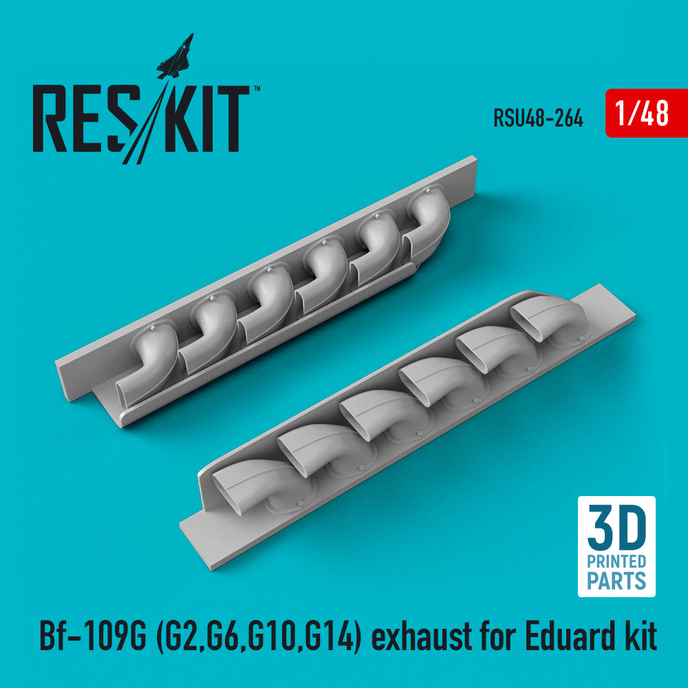 Messerschmitt Bf-109G (Bf-109G-2, Bf-109G-6, Bf-109G-10, Bf-109G-14) exhaust (designed to be used with Eduard kits) 3D-Printed