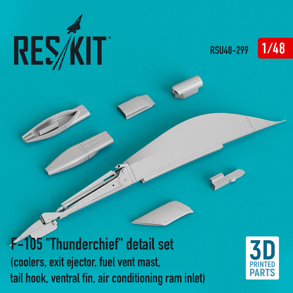 Republic F-105D Thunderchief detail set (coolers, exit ejector, fuel vent mast, tail hook,ventral fin, air conditioning ram inlet) (3D-Printed) (designed to be used with Hobby Boss, Monogram and Revell kits)[F-105G]