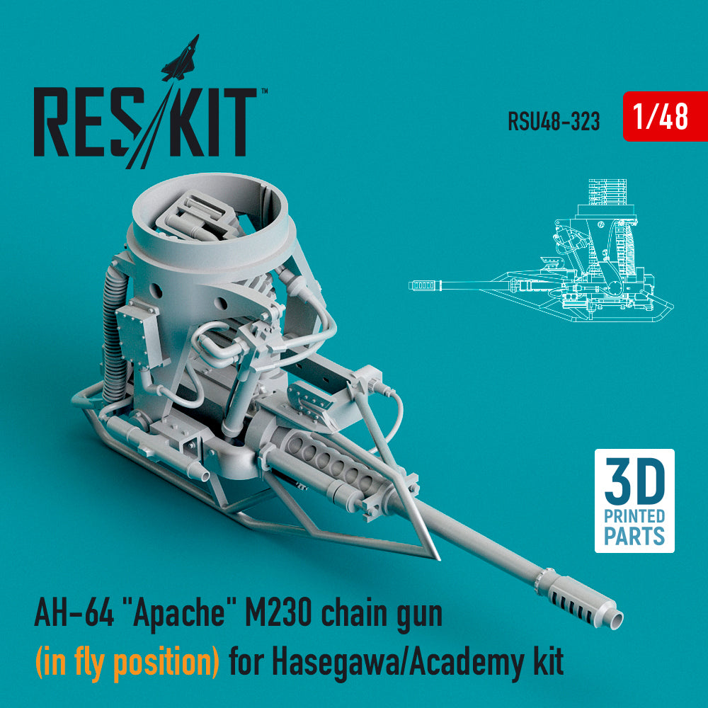 Bell/Boeing AH-64 Apache M230 chain gun (in fly position) (designed to be used with Academy and Hasegawa kits) 3D-Printed
