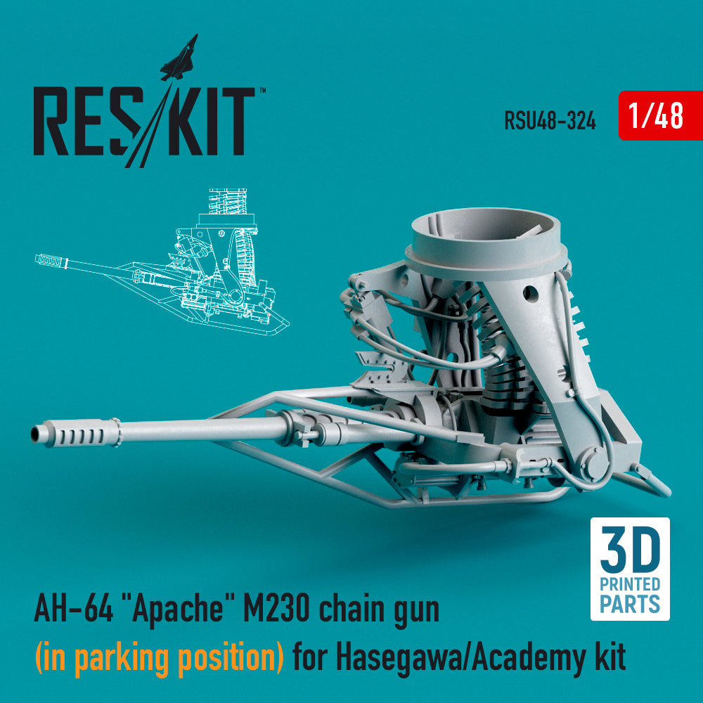 Bell/Boeing AH-64 Apache M230 chain gun (in parking position) (designed to be used with Academy and Hasegawa kits) 3D-Printed