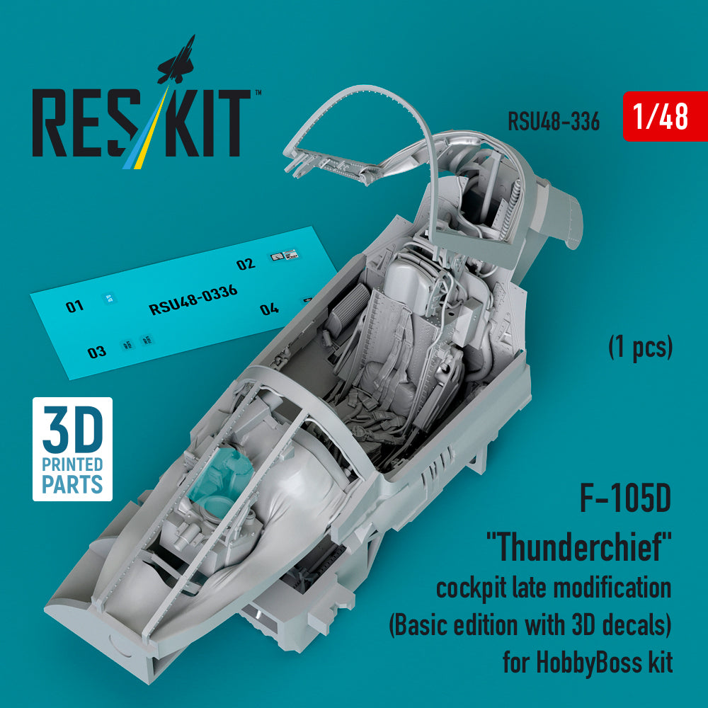 Republic F-105D Thunderchief cockpit late modification (Basic edition with 3D-decals) (designed to be used with Hobby Boss kits) (3D-Printed)
