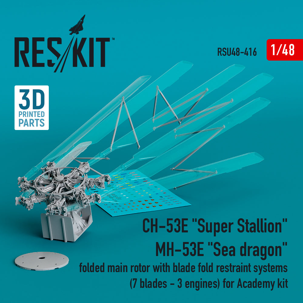 Sikorsky CH-53E Super Stallion MH-53E Sea Dragon folded main rotor with blade fold restraint systems (7 blades - 3 engines) (designed to be used with Academy kits) (3D-Printed)