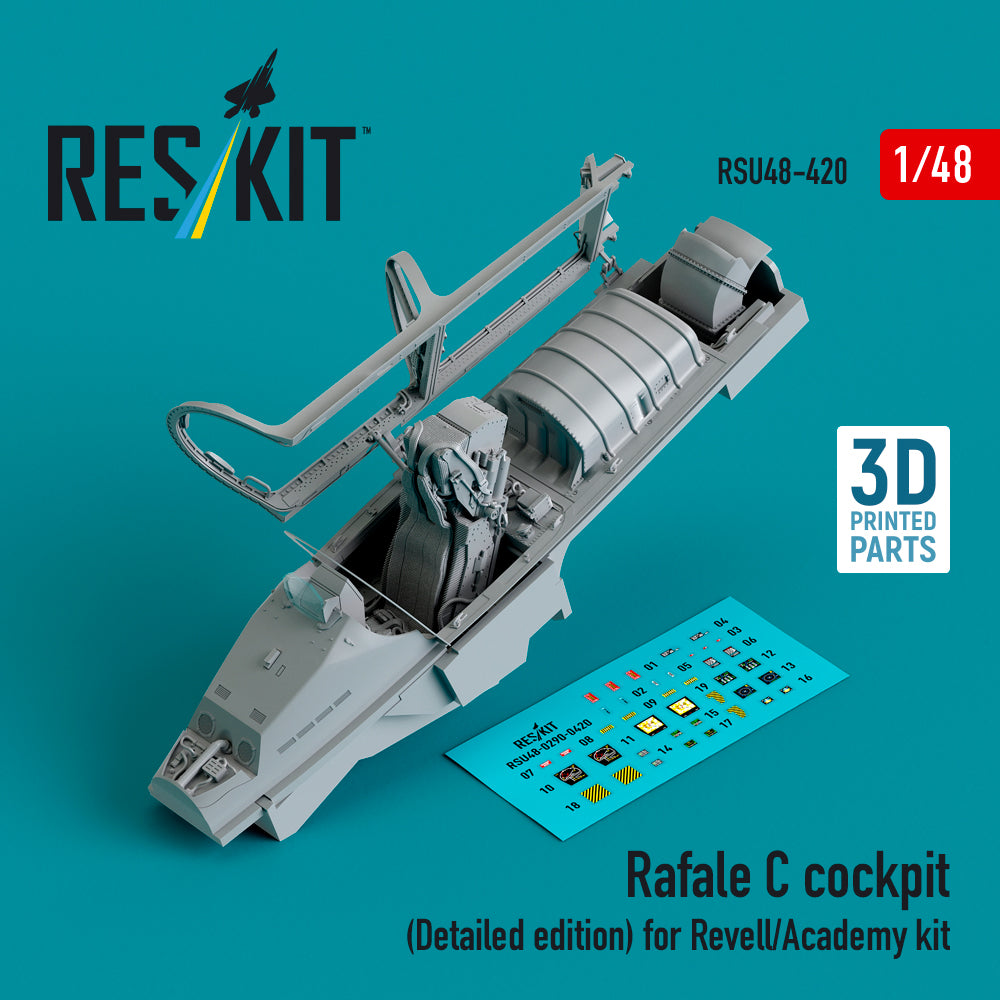 Dassault Rafale C cockpit (Detailed edition) (designed to used with Heller, Hobby Boss and Revell kits) (3D-Printed)
