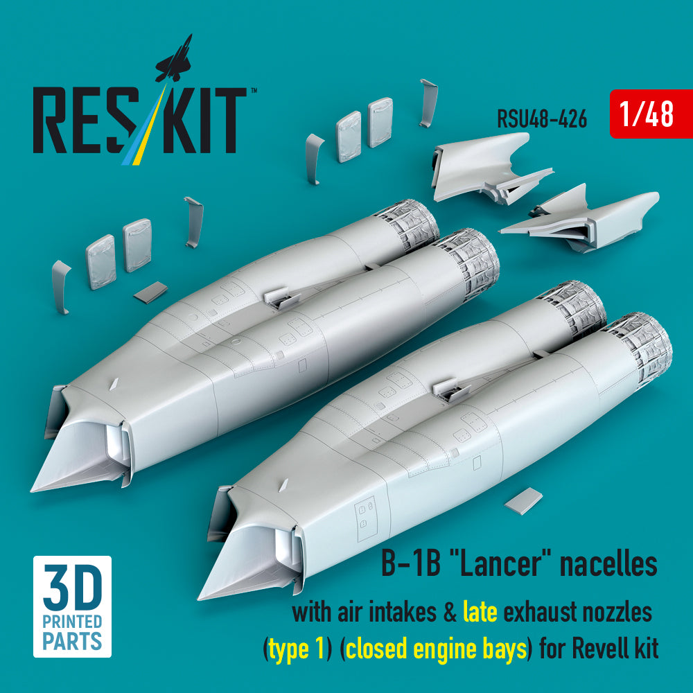Rockwell B-1B Lancer nacelles with air intakes & late exhaust nozzles (type 1) (?losed engine bays) (designed to be used with Revell kits) (3D-Printed)