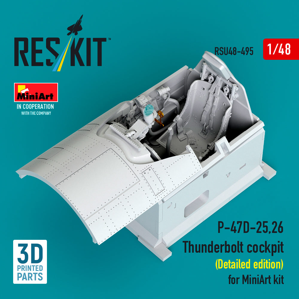 Republic P-47D-25/P-47D-26 Thunderbolt cockpit (Detailed edition) (designed to be used with MiniArt kits) (3D Printed)