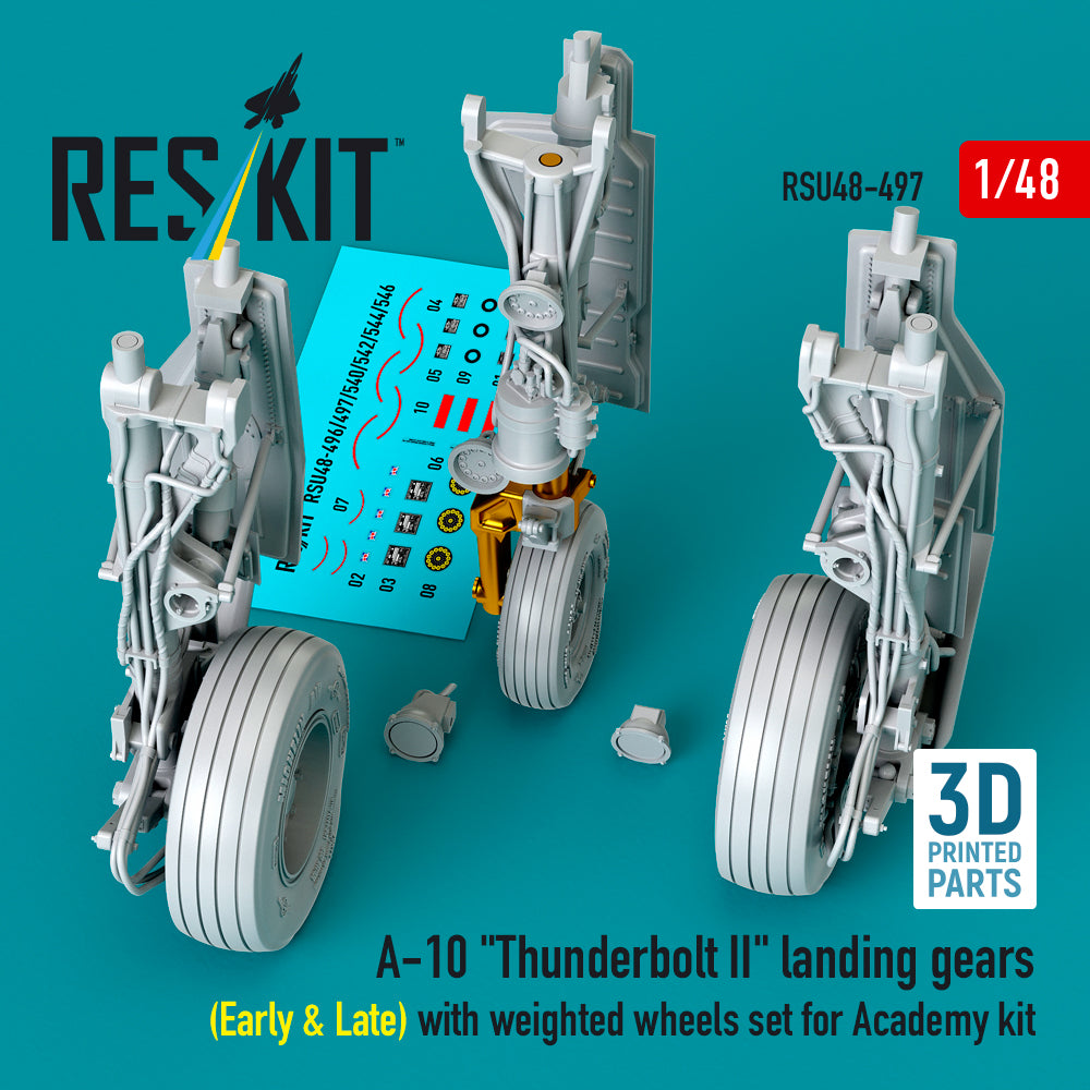 Fairchild A-10C Thunderbolt II landing gears (Early & Late) with weighted wheels set (designed to be used with Academy kits) (Metal+3D-Printed)