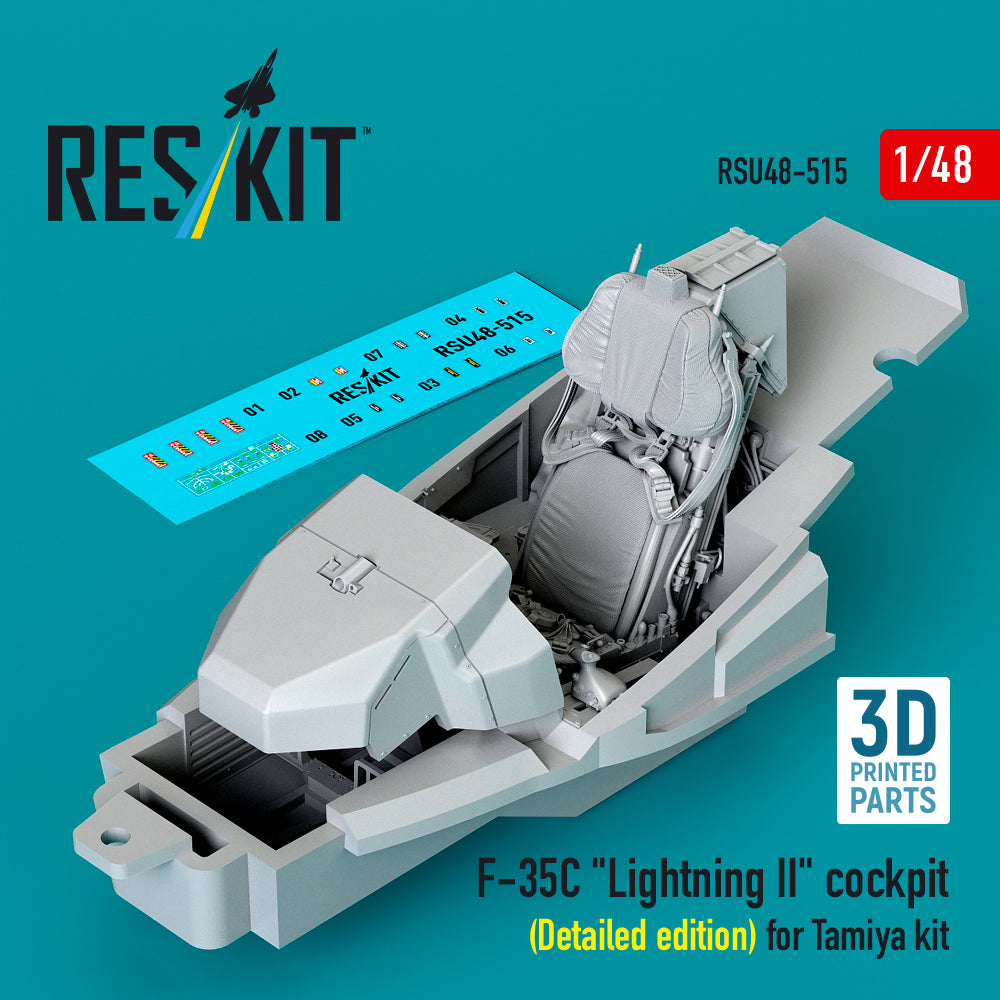 Lockheed-Martin F-35C Lightning II cockpit (Detailed edition) (designed to be used with Tamiya kits) (3D-Printed) (1/48)