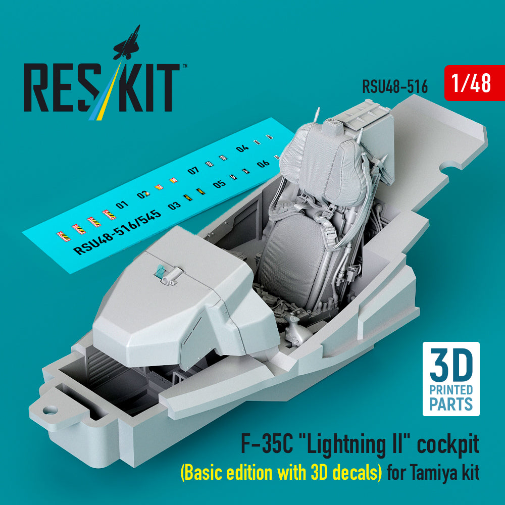 Lockheed-Martin F-35C Lightning II cockpit (Basic edition with 3D-decals) (designed to be used with Tamiya kits) (3D-Printed) (1/48)