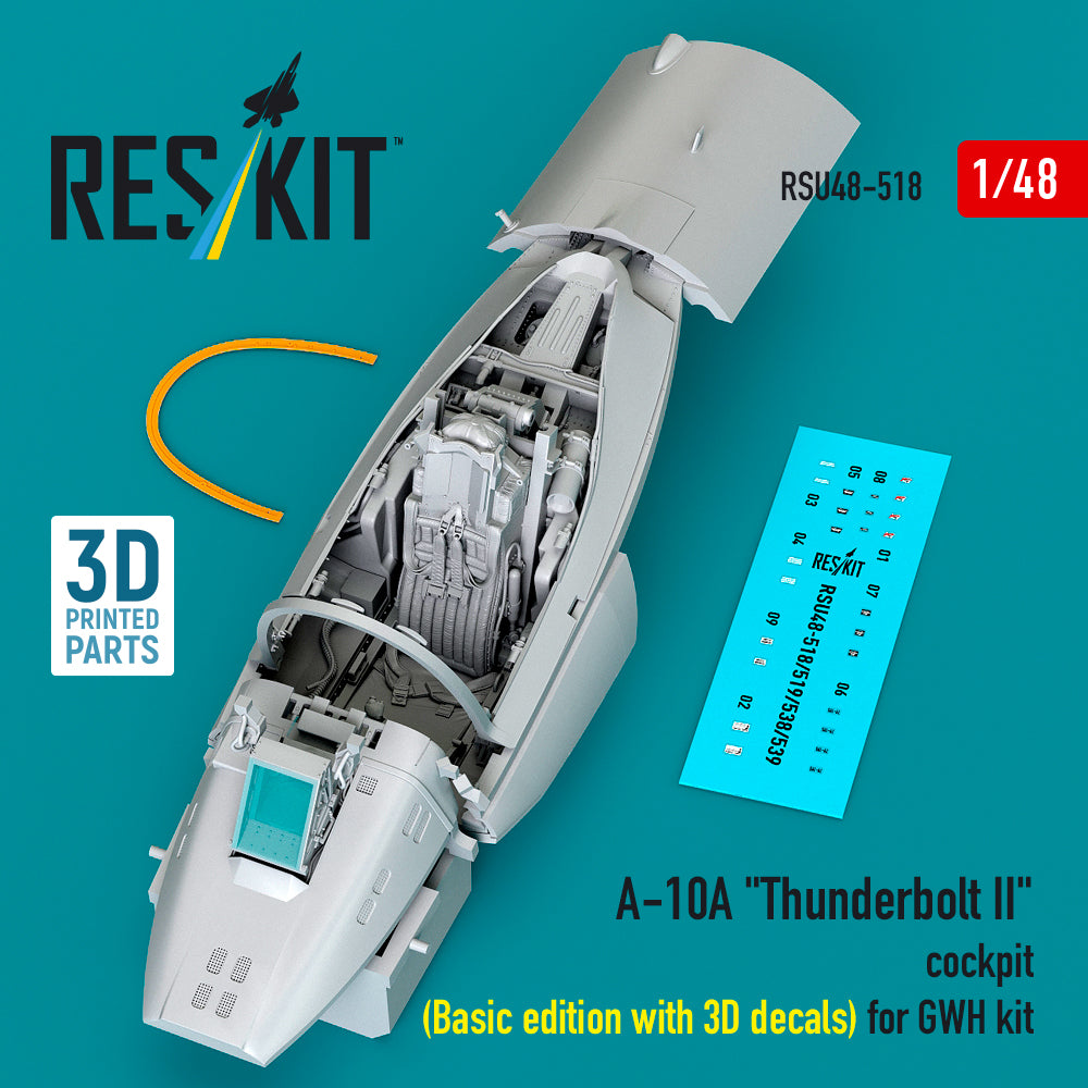 Fairchild A-10A Thunderbolt II cockpit (Basic edition with 3D-decals) (designed to be used with Great Wall Hobby kits) (3D-Printed) (1/48)