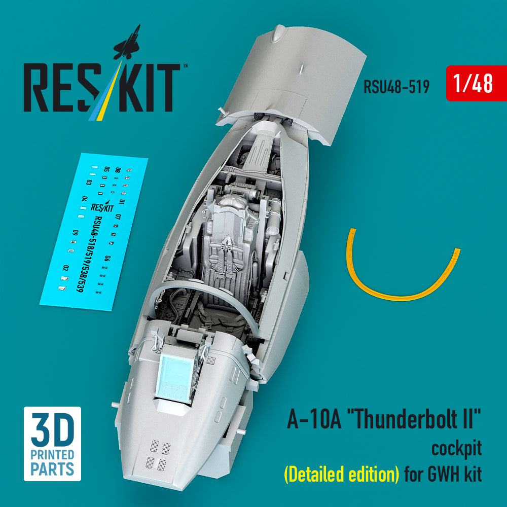 Fairchild A-10A Thunderbolt II cockpit (Detailed edition) (designed to be used with Great Wall Hobby kits) (3D-Printed) (1/48)