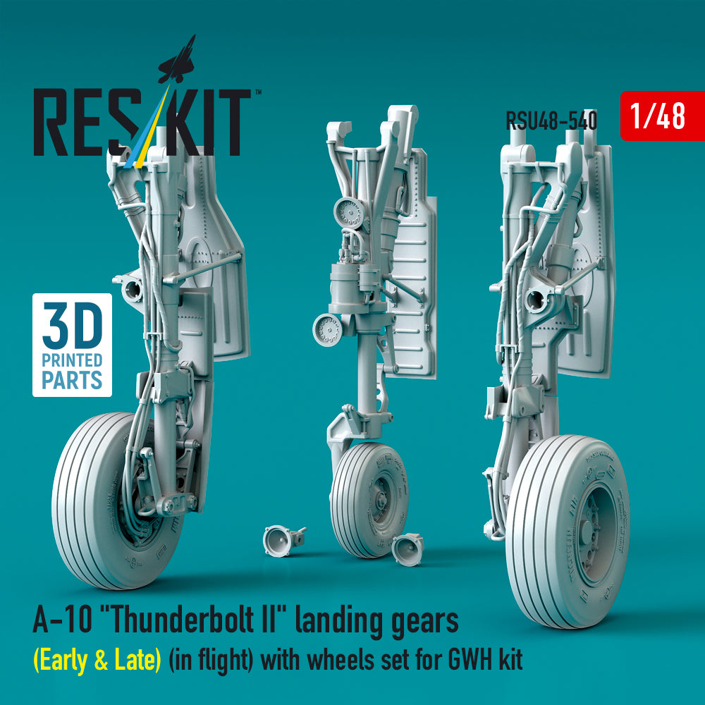 Fairchild A-10C Thunderbolt II landing gears (Early & Late) (in flight) with wheels set (designed to be used with Great Wall Hobby kits) 3D-Printed