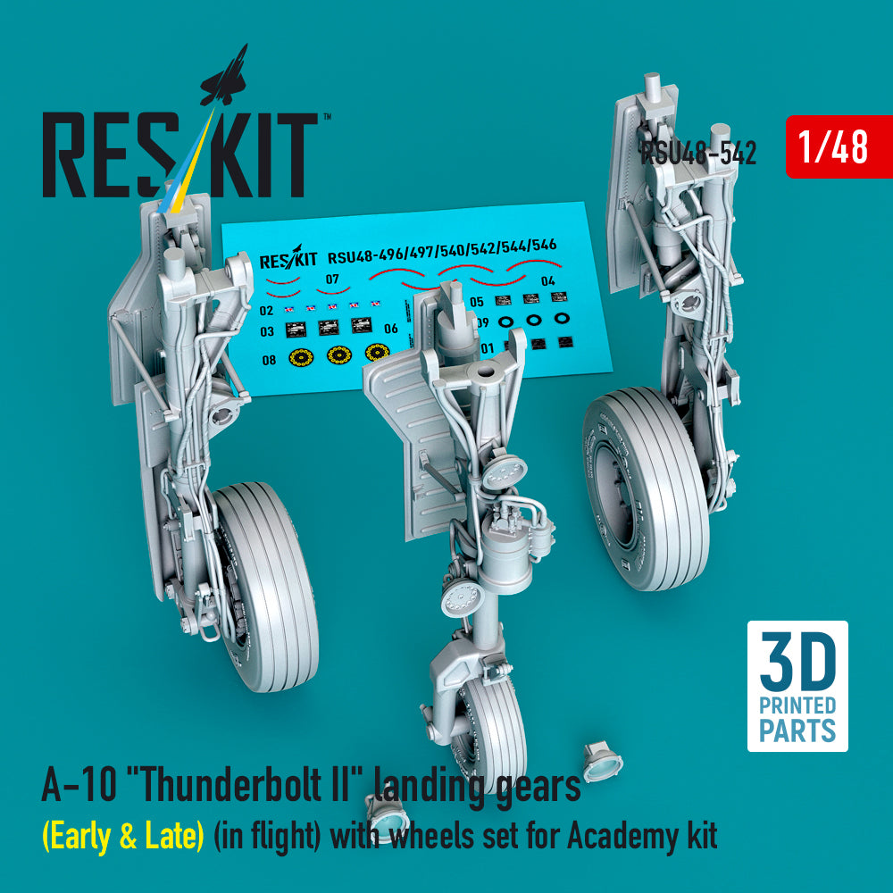 Fairchild A-10C Thunderbolt II landing gears (Early & Late) (in flight) with wheels set (designed to be used with Academy kits) 3D-Printed