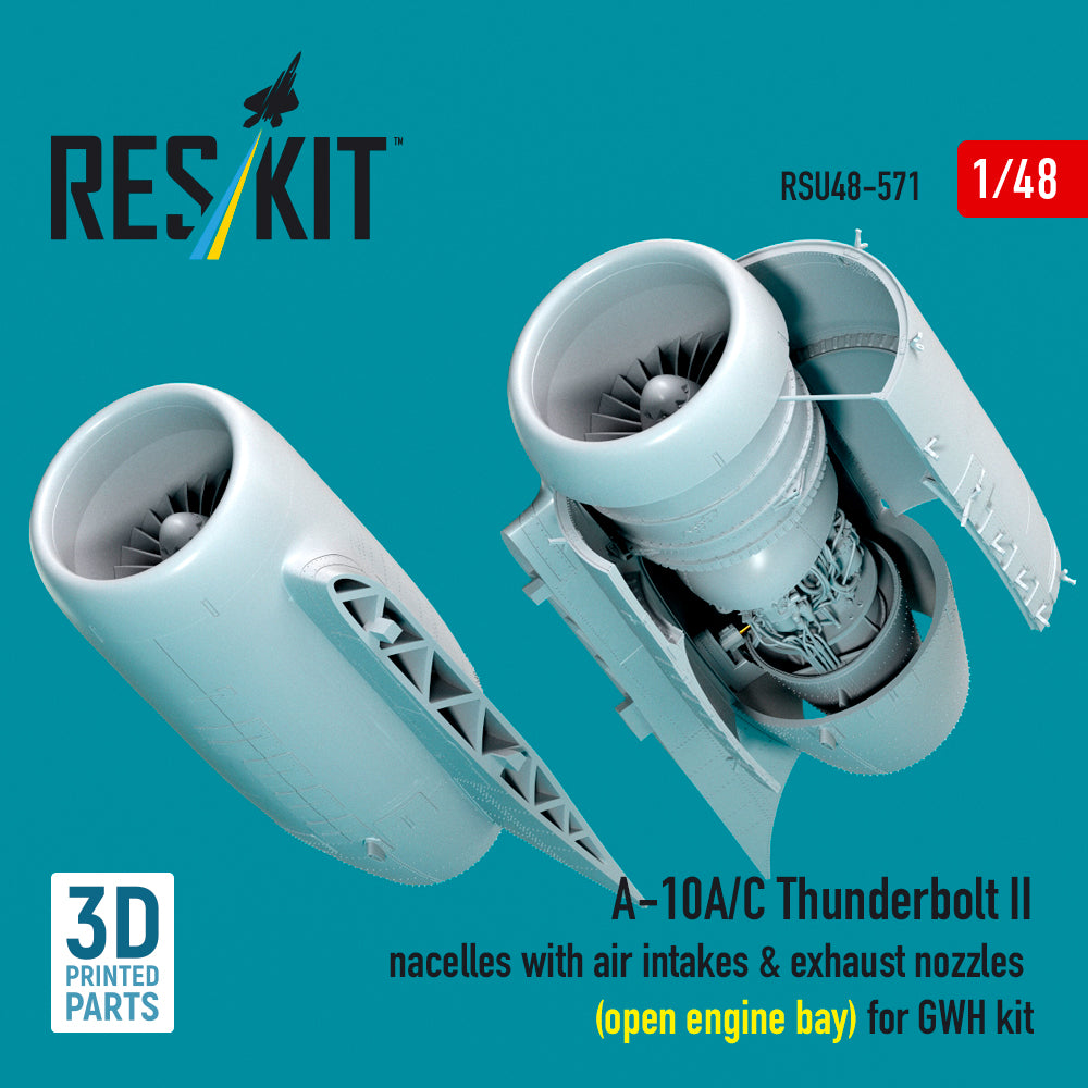 Republic A-10A/A-10C Thunderbolt II nacelles with air intakes & exhaust nozzles (open engine bay) (designed to be used with Great Wall Hobby kits) (3D Printed)