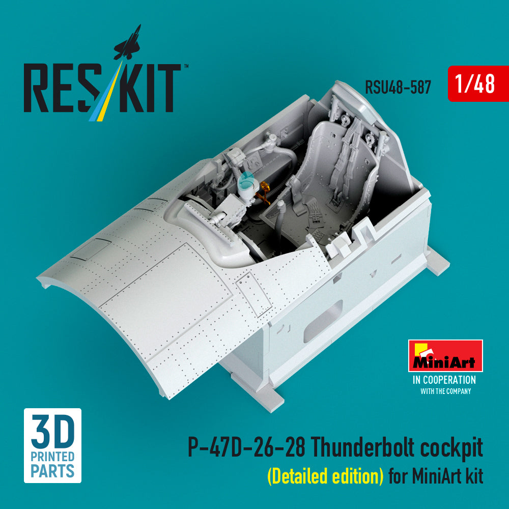 Republic P-47D-26-28 Thunderbolt cockpit (Detailed edition) (designed to be used with MiniArt kits) (3D Printed)