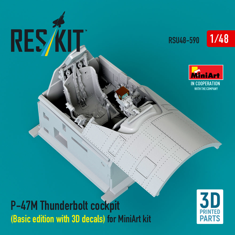 Republic P-47M Thunderbolt cockpit (Basic edition with 3D decals) (designed to be used with MiniArt kits) (3D Printed)