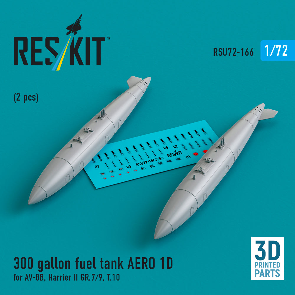 300 gallon fuel tank AERO 1D for McDonnell-Douglas AV-8B, Harrier II GR.7/9, T.10 (2 pcs) (3D-Printed)